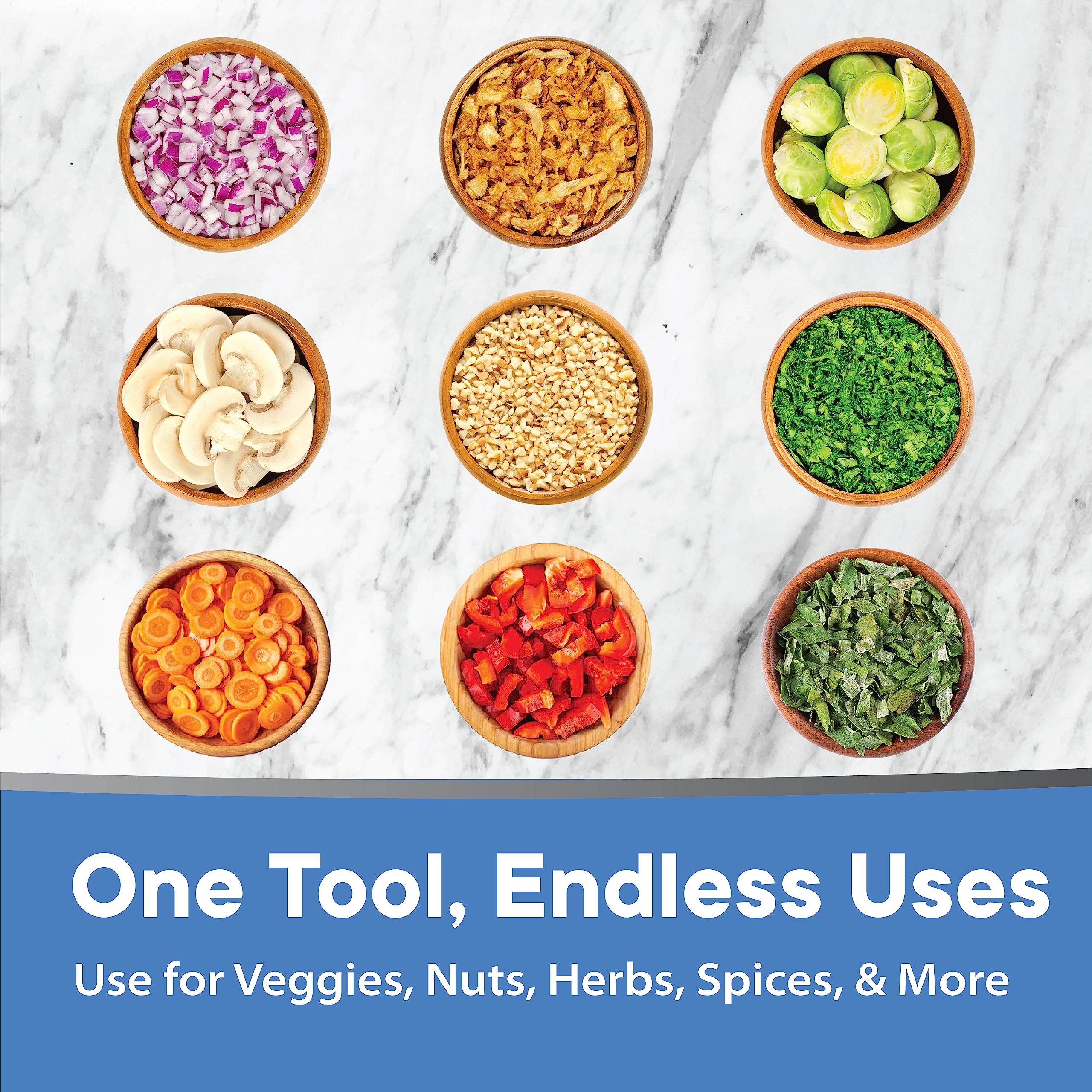 Slap Chop next to a hand to show compact size and easy handling