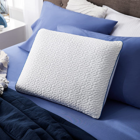 Sleep Innovations pillow front packaging showing cooling cover and two-count convenience