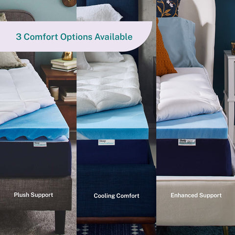 Sleep Innovations topper in styled bedroom showing upgraded comfort and a restful setting
