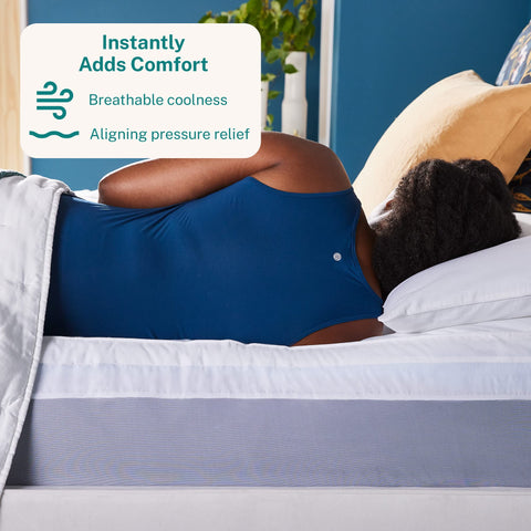 Sleep Innovations close-up of quilted pillow-top showing fiberfill texture for immediate softness