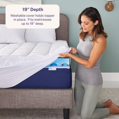 Sleep Innovations side profile on mattress demonstrating added loft and pressure relief benefit