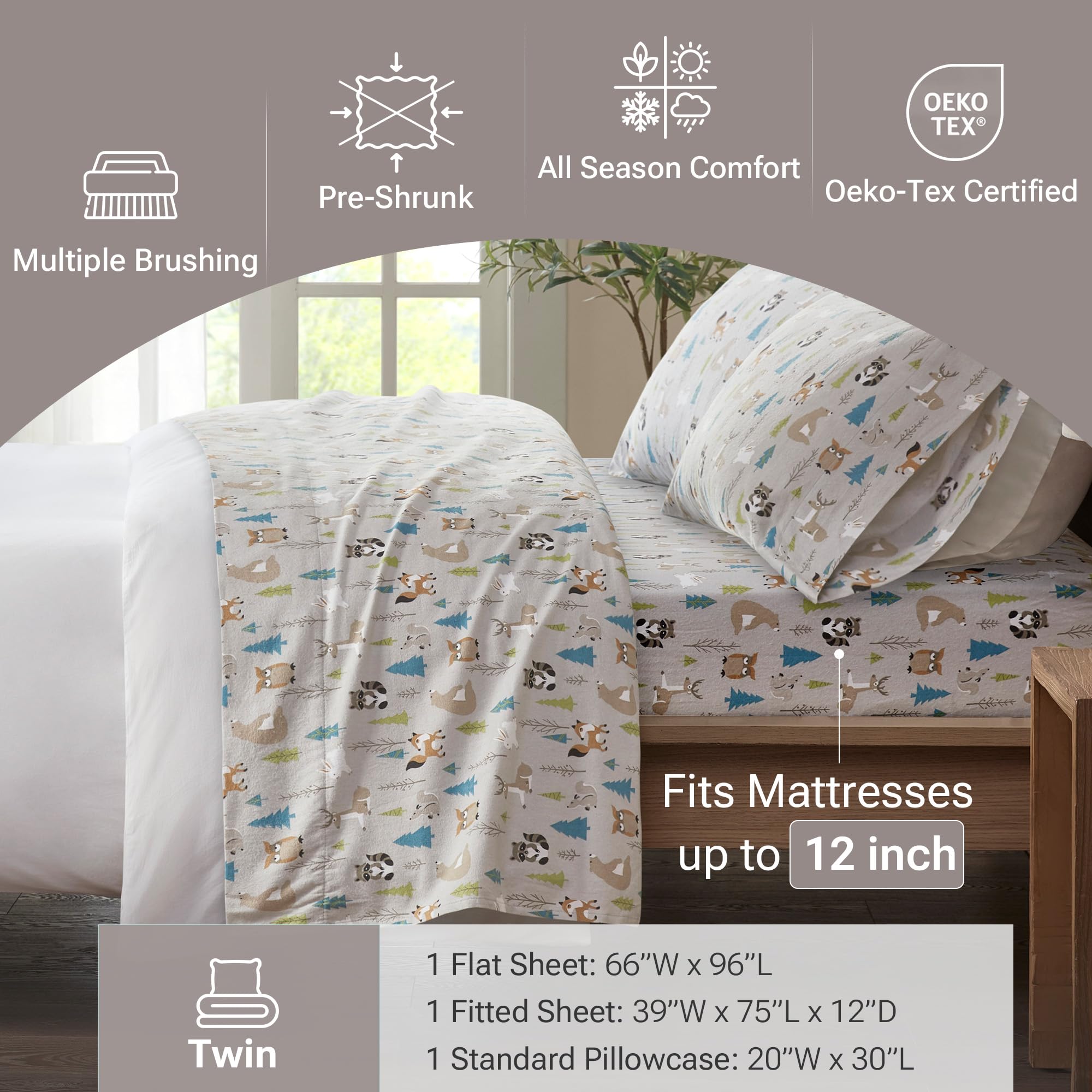Sleep Philosophy flat sheet spread to show size and cozy brushed finish