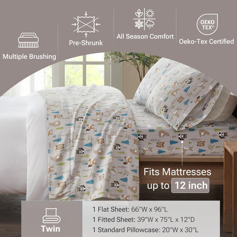 Sleep Philosophy flat sheet spread to show size and cozy brushed finish