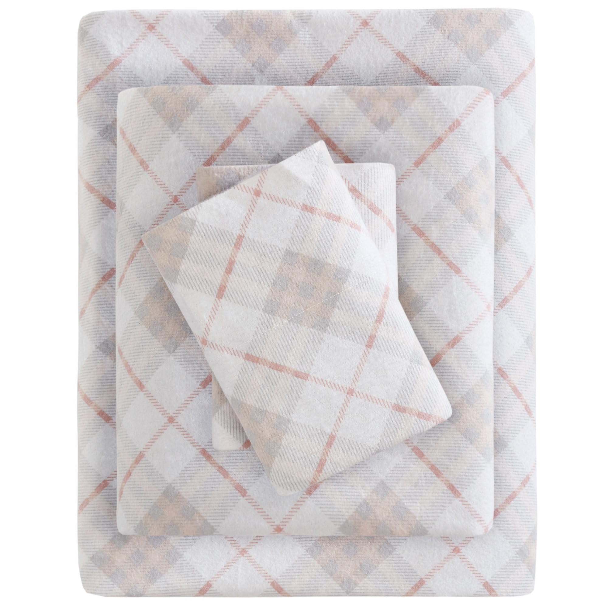 Sleep Philosophy front view of flannel sheet set on bed showing cozy styling and warmth