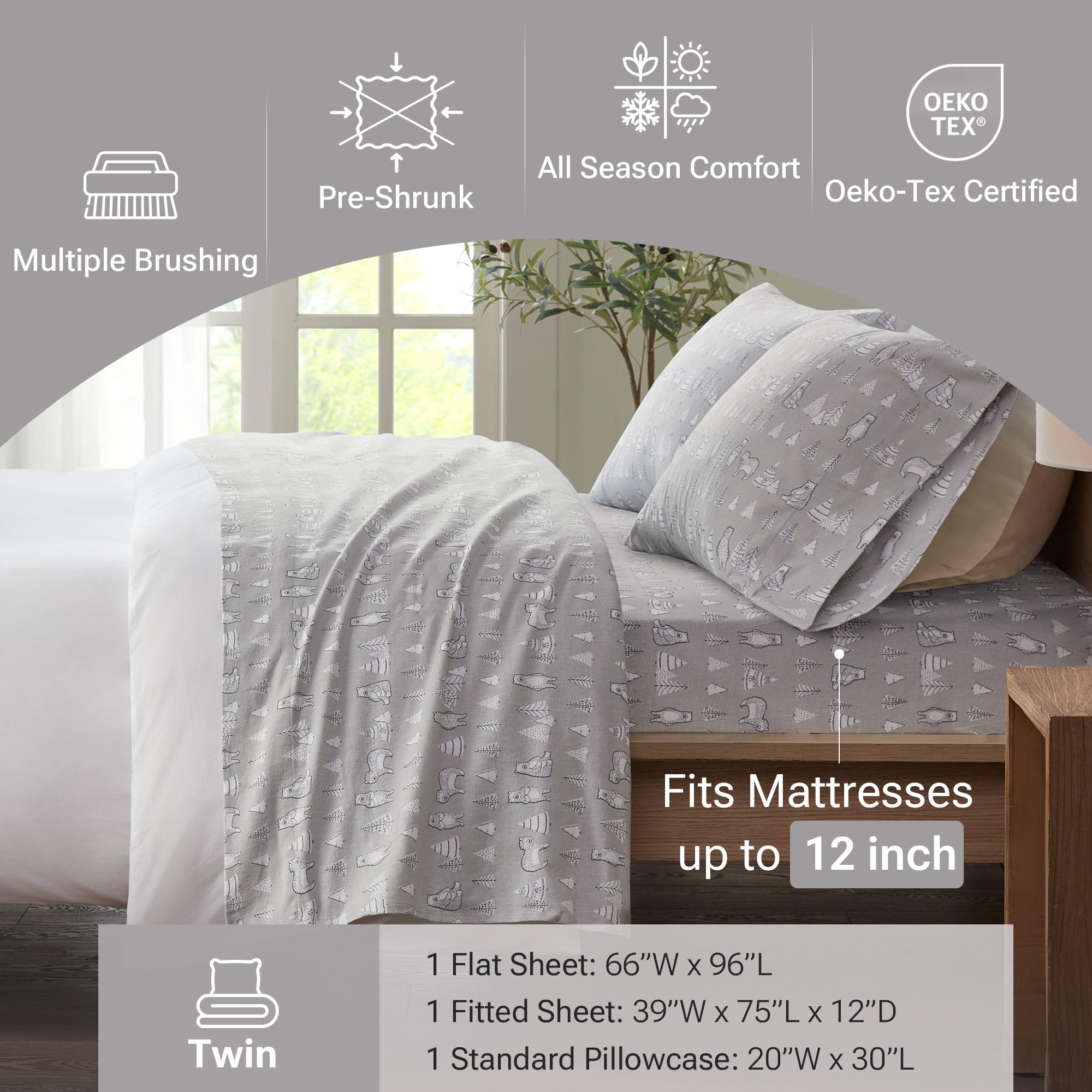Sleep Philosophy flat sheet laid on bed illustrating full coverage and print