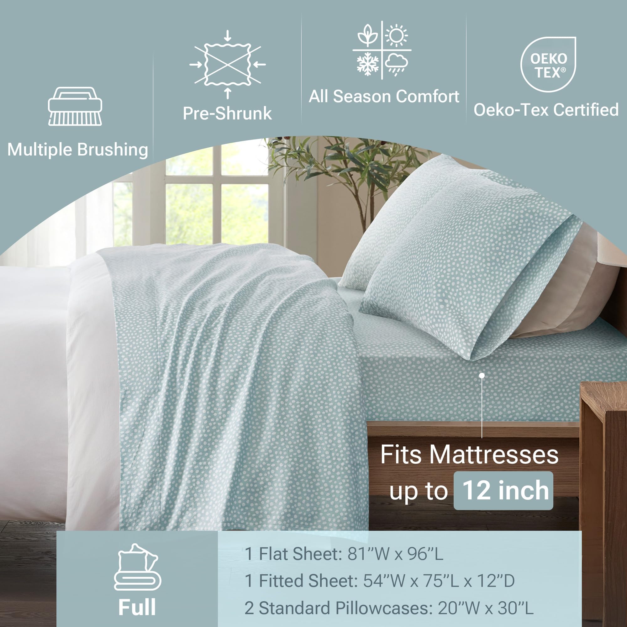 Sleep Philosophy styled bed with flat sheet and pillowcases for cozy bedroom look