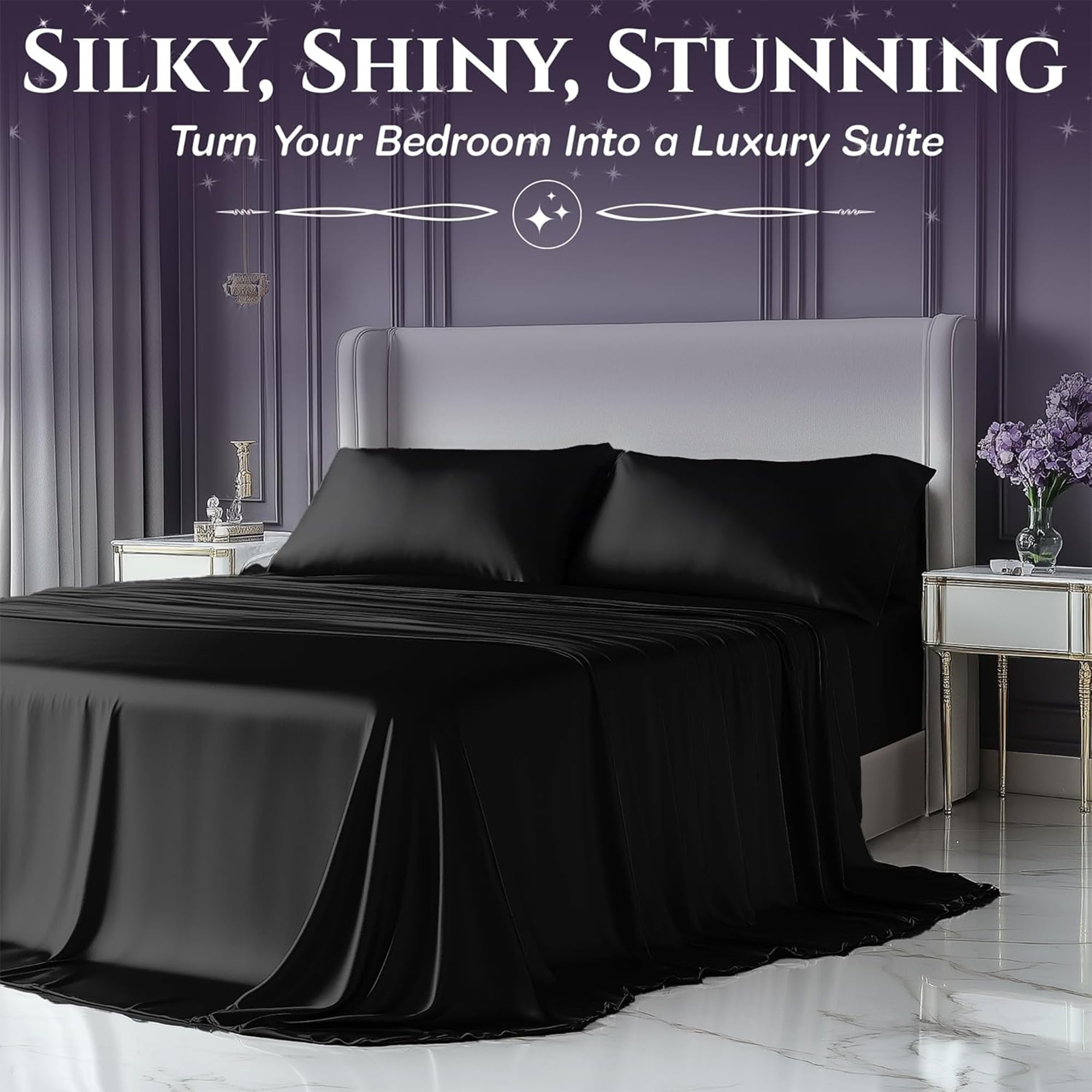 SLEEP SANCTUARY full bedroom scene with sheets on queen bed for stylish comfort