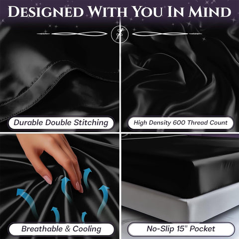 SLEEP SANCTUARY hand touching fabric to show silky texture and reduced friction