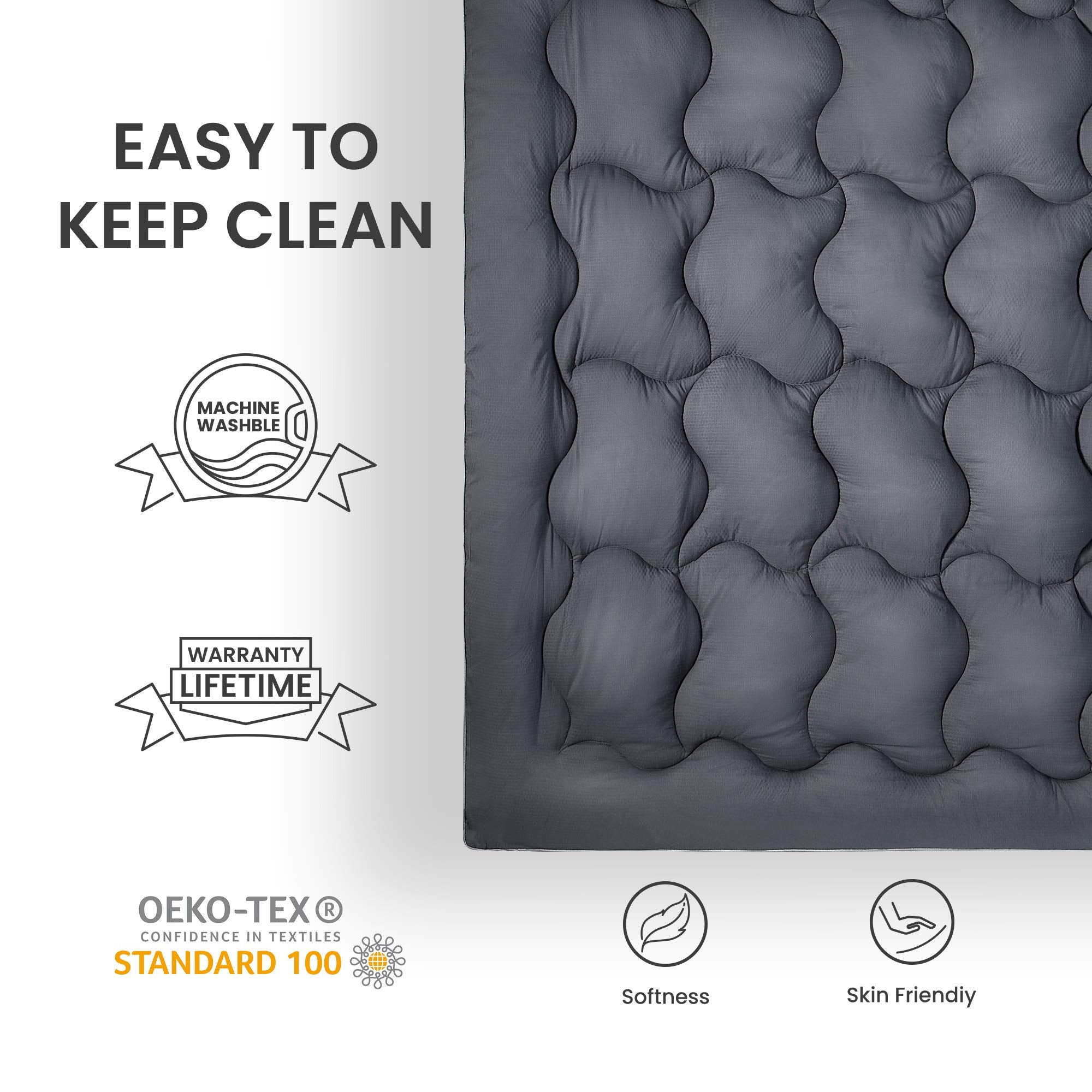 SLEEP ZONE silver-gray piping and edge detail showing finished durability
