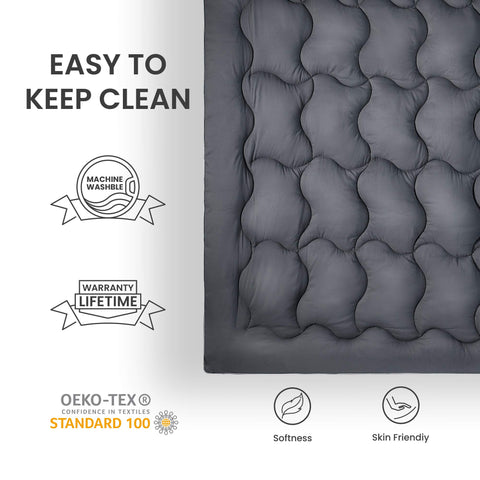 SLEEP ZONE silver-gray piping and edge detail showing finished durability
