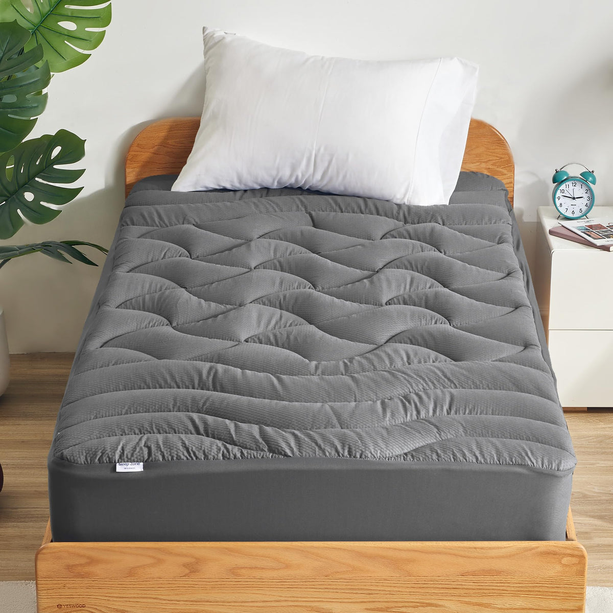 SLEEP ZONE front view on Twin XL bed showing neat fit and breathable surface