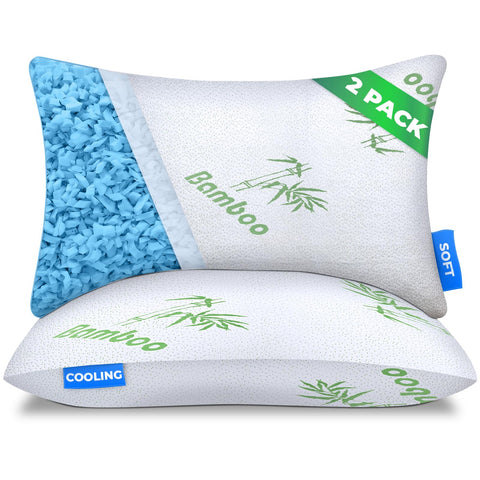 Sleepavo queen set front packaging showing two pillows and benefits of adjustable fill