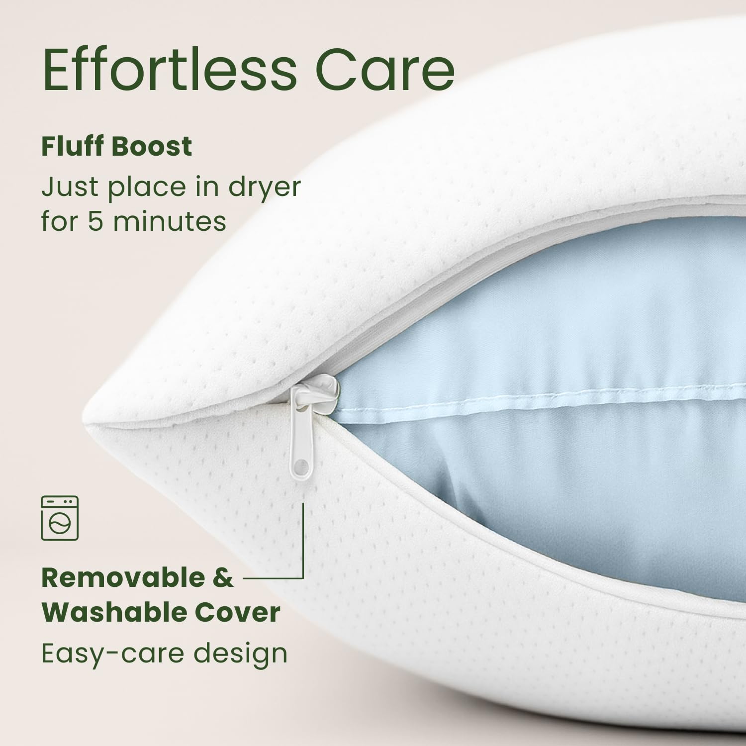 Sleepavo pillow with measuring tape showing queen size and true-to-dimensions fit