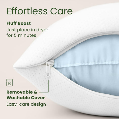 Sleepavo pillow with measuring tape showing queen size and true-to-dimensions fit