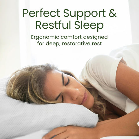 Sleepavo pillows styled on a made bed indicating cool comfort and clean look