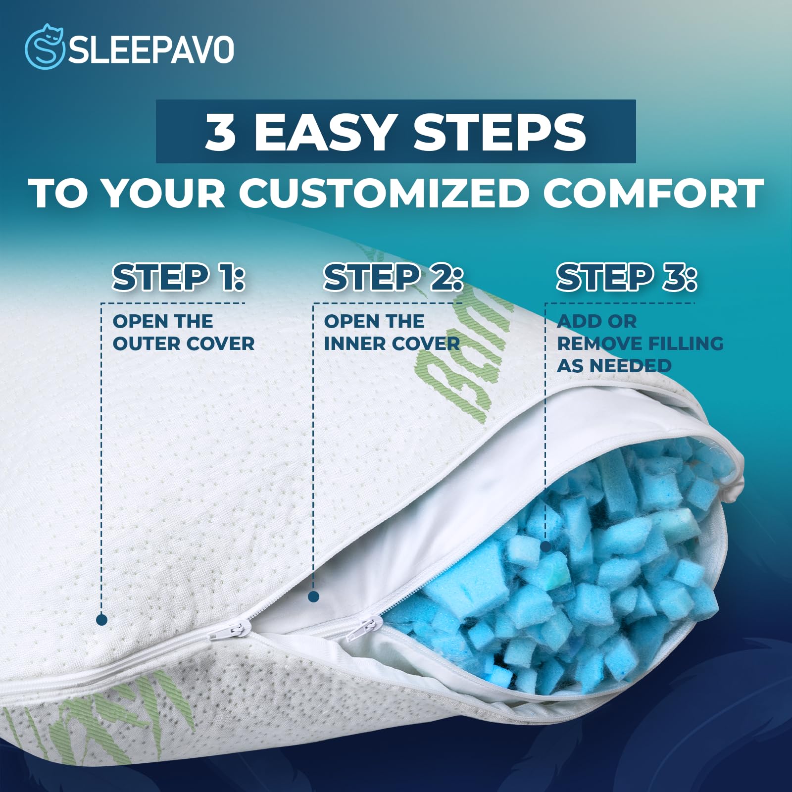 Sleepavo pillow beside ruler showing 28 by 17 by 8 inch size and clear scale