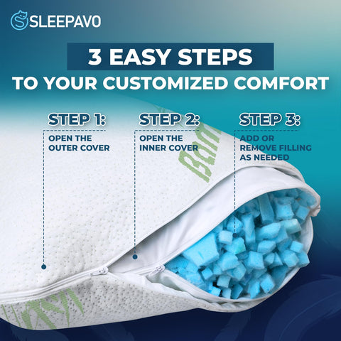 Sleepavo pillow beside ruler showing 28 by 17 by 8 inch size and clear scale