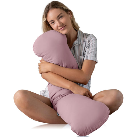 SleepCloud front view of weighted body pillow showing size and cover benefit cooling comfort