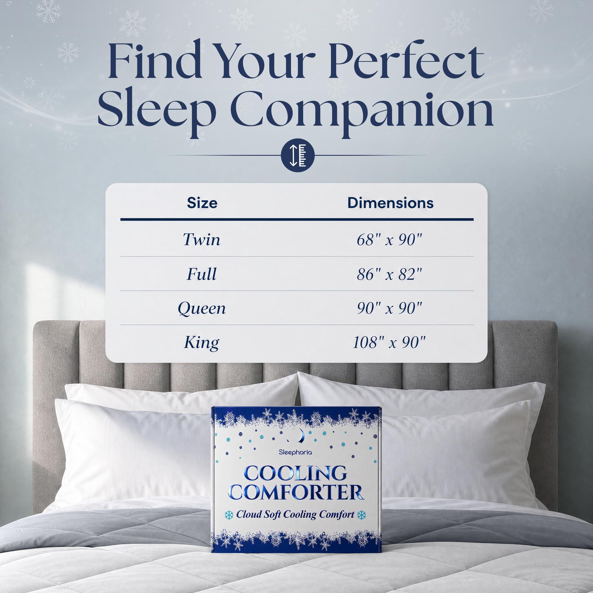 SLEEPHORIA king comforter beside pillows to show scale and full-bed coverage