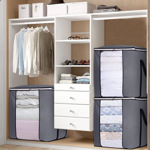 SLEEPING LAMB bags neatly placed on a closet shelf, tidy home organization benefit