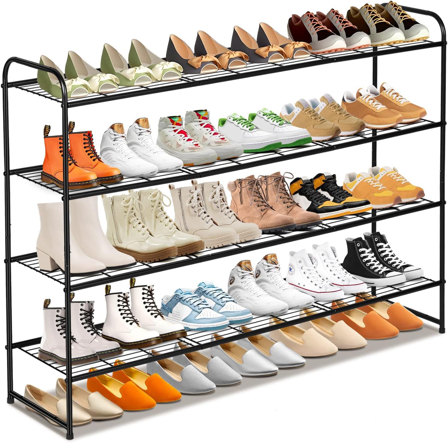 SLEEPING LAMB front view of 4-tier shoe rack showing roomy storage benefit