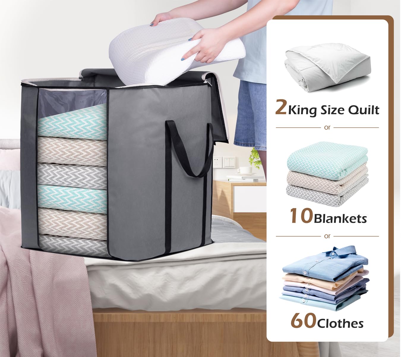 SLEEPING LAMB reinforced double handles being lifted, sturdy carrying support