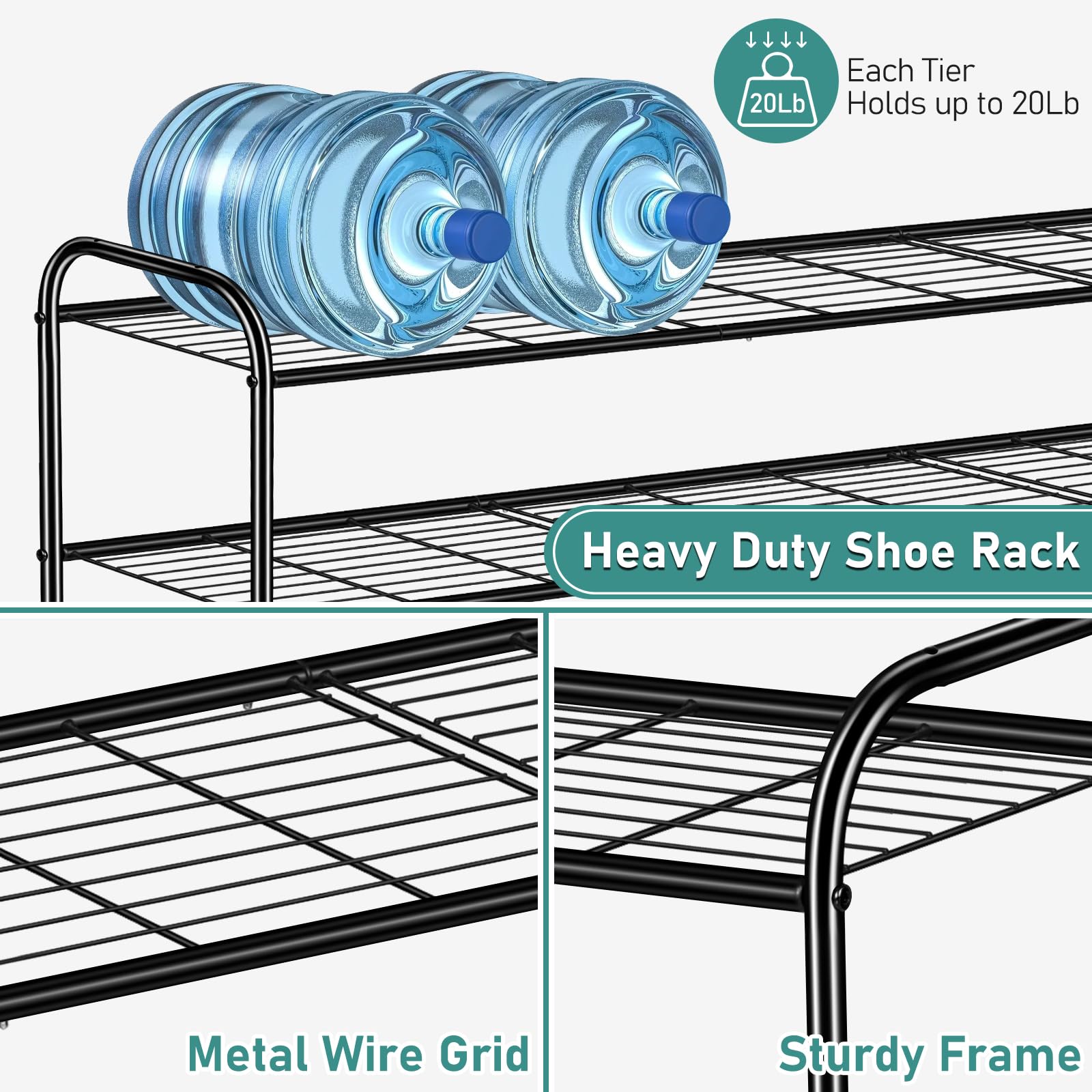 SLEEPING LAMB rack loaded with varied shoes demonstrating organized storage