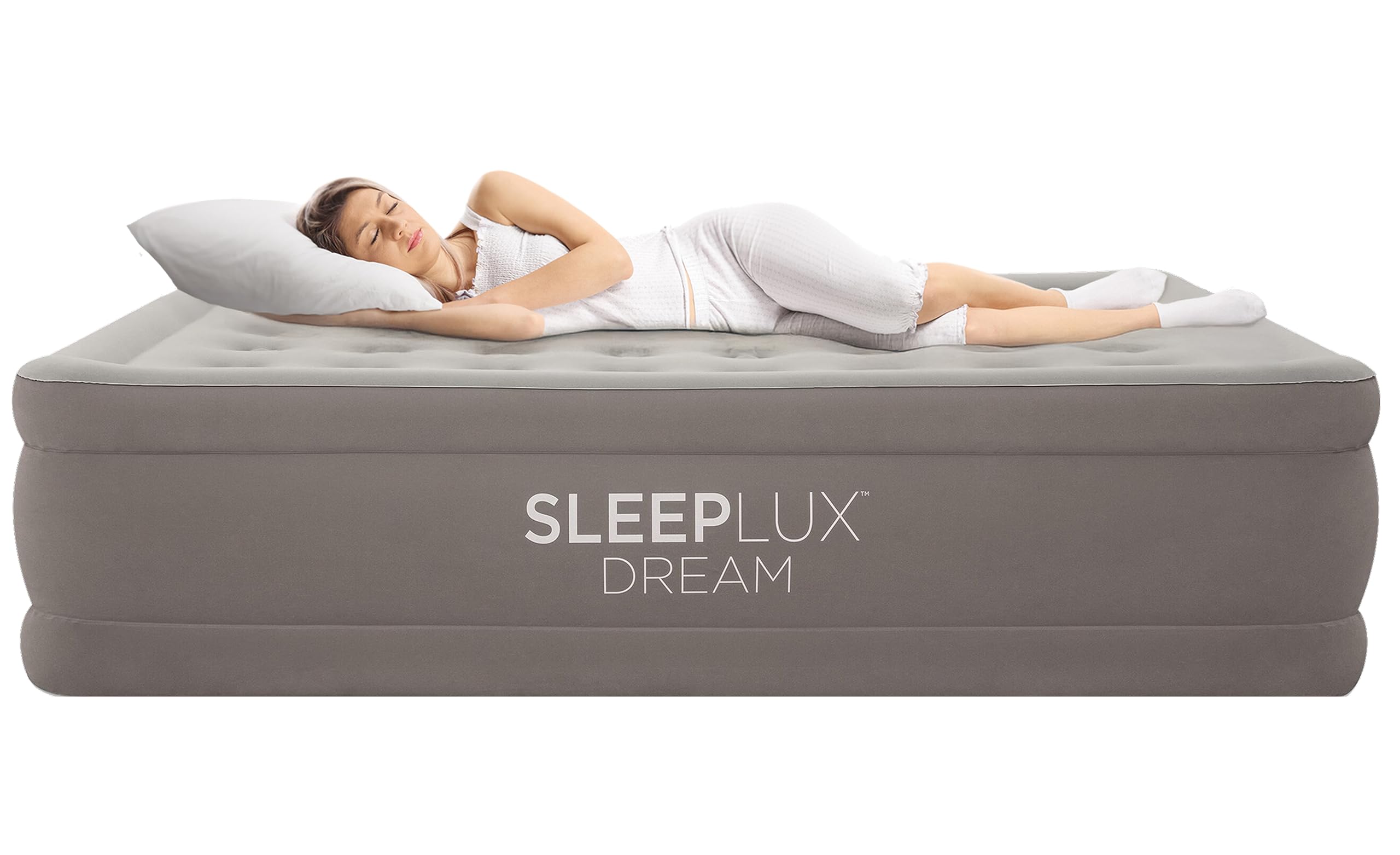 SLEEPLUX front view of raised 18-inch queen mattress showing height and finish benefit comfort