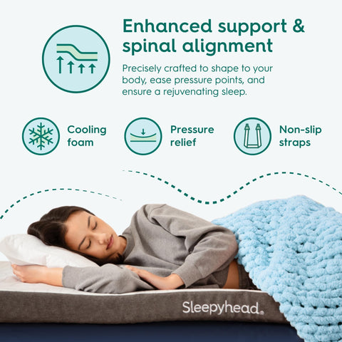 Sleepyhead topper on a dorm bed showing improved comfort and cooler sleep