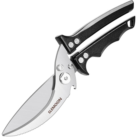 SLEMOON front view of black heavy duty shears showing sturdy build and benefit of durability