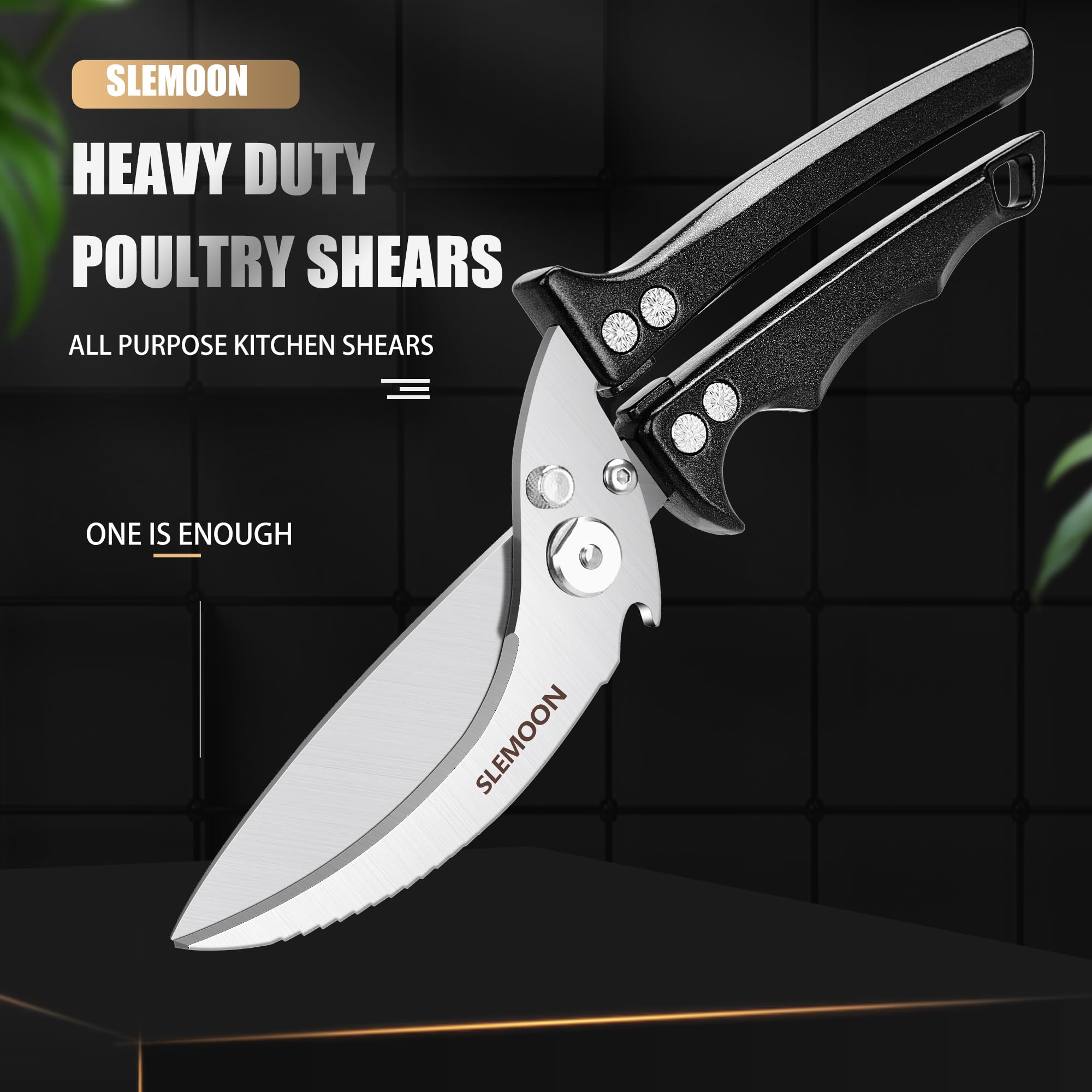 SLEMOON close-up of blade edge and micro-serration ensuring non-slip cutting