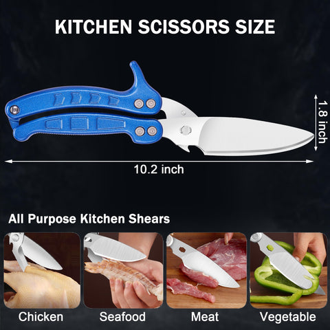 SLEMOON shears cutting chicken demonstrating heavy-duty performance