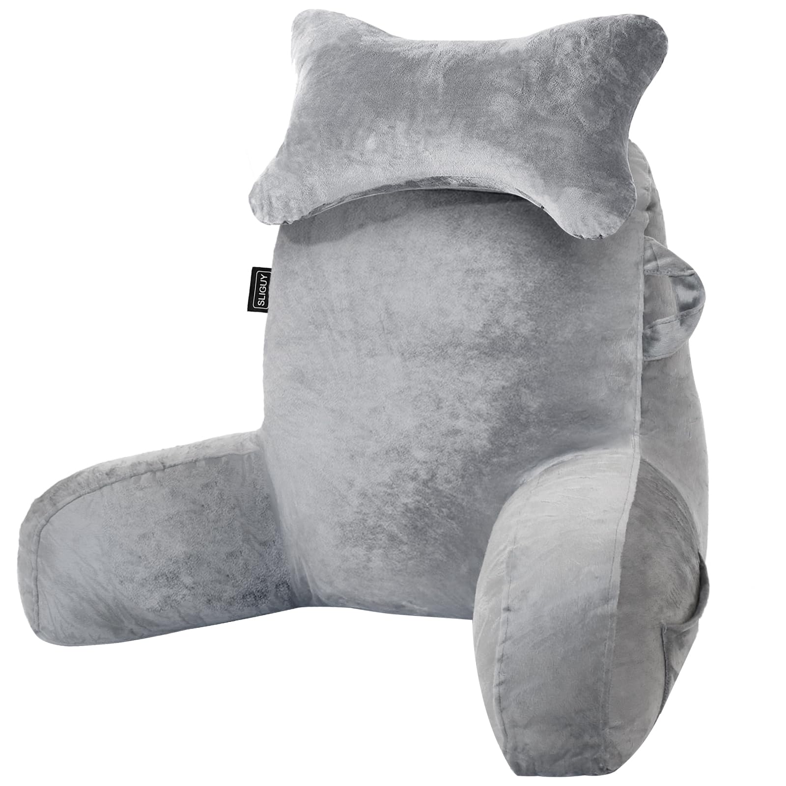SLIGUY front view light grey pillow showing full backrest and arm support for comfort