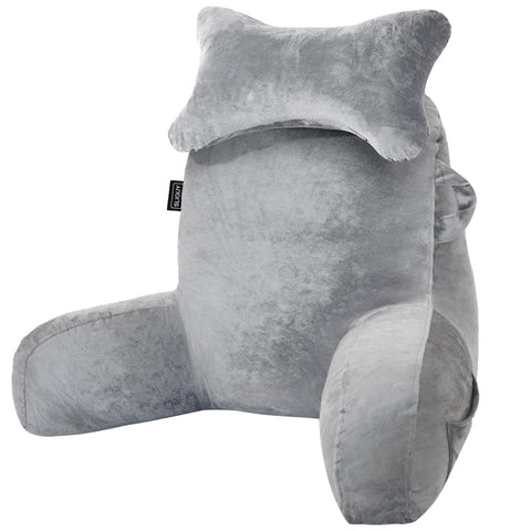 SLIGUY front view light grey pillow showing full backrest and arm support for comfort