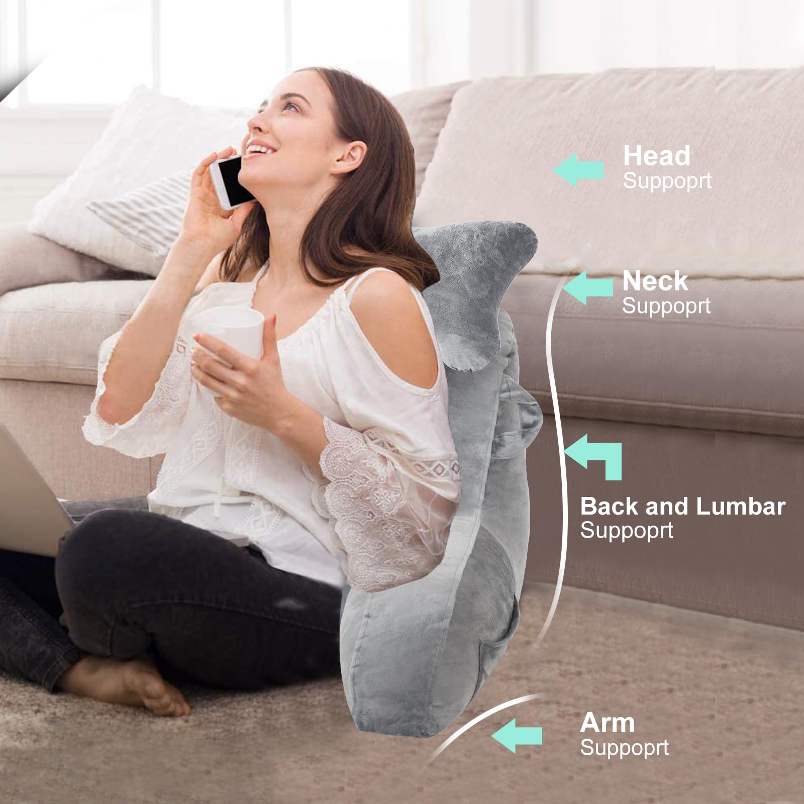 SLIGUY size comparison on bed showing 23-inch height for shoulder support