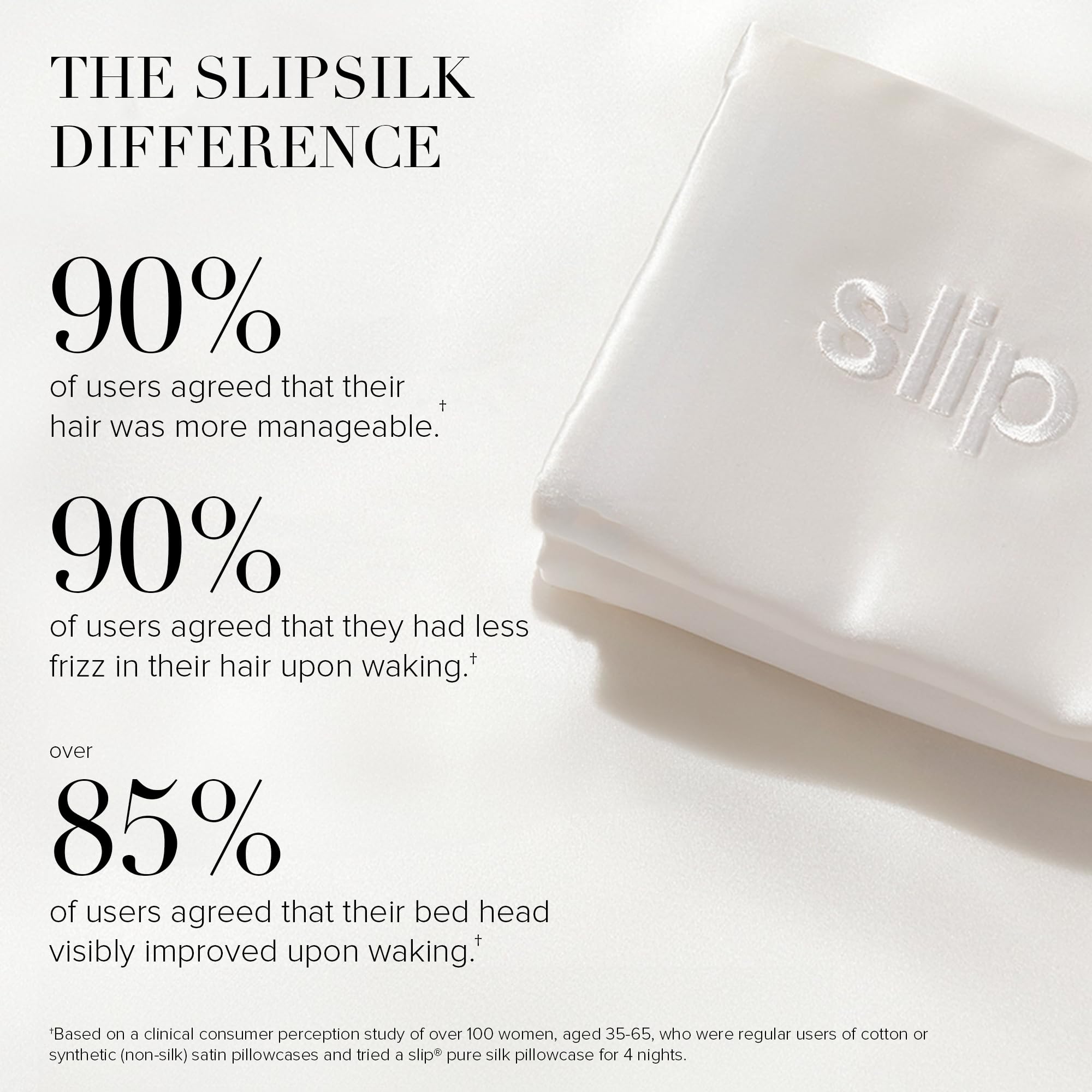 SLIP care label and fabric tags showing washing guidance and quality