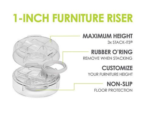 Slipstick riser supporting bed leg creates extra under-bed storage