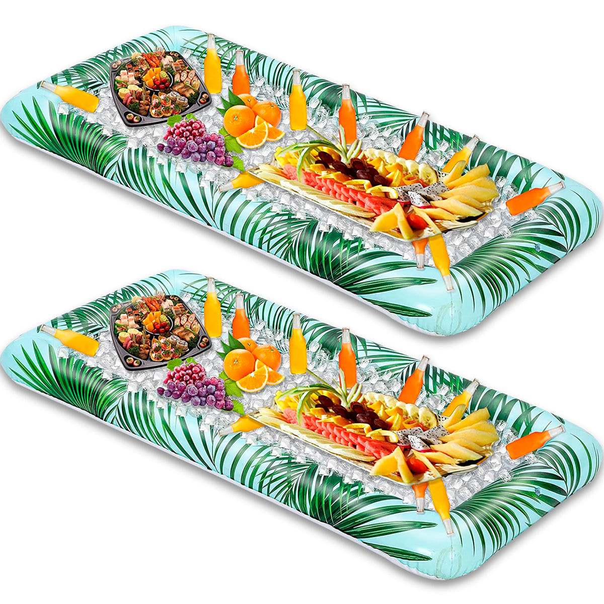 Sloosh leaf-pattern front view showing full inflatable serving bar, stylish presentation benefit