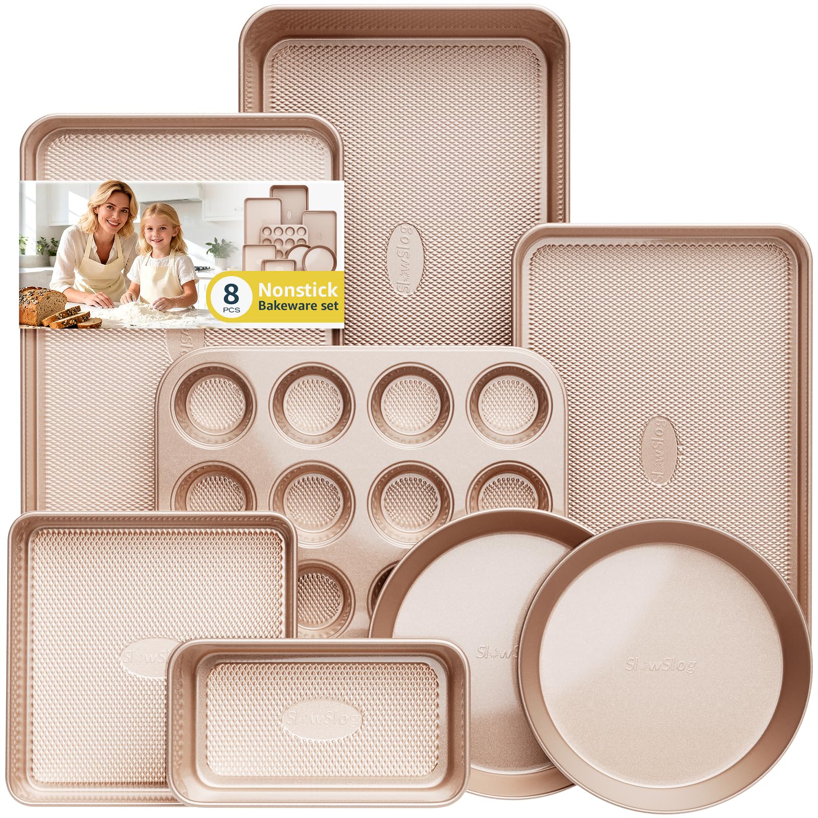 Slow Slog front packaging showing full 8-piece set and included pans benefit organized storage