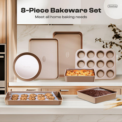 Slow Slog bakeware on countertop with baked goods showing versatile everyday baking use