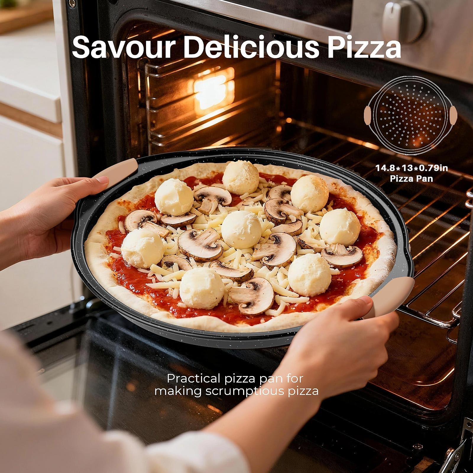 Slow Slog pie and pizza pans top view highlighting rim design for even baking