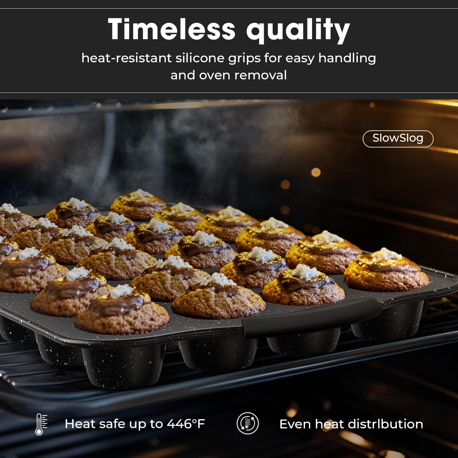 Slow Slog pizza pan with crisp baked pizza illustrating even crust browning