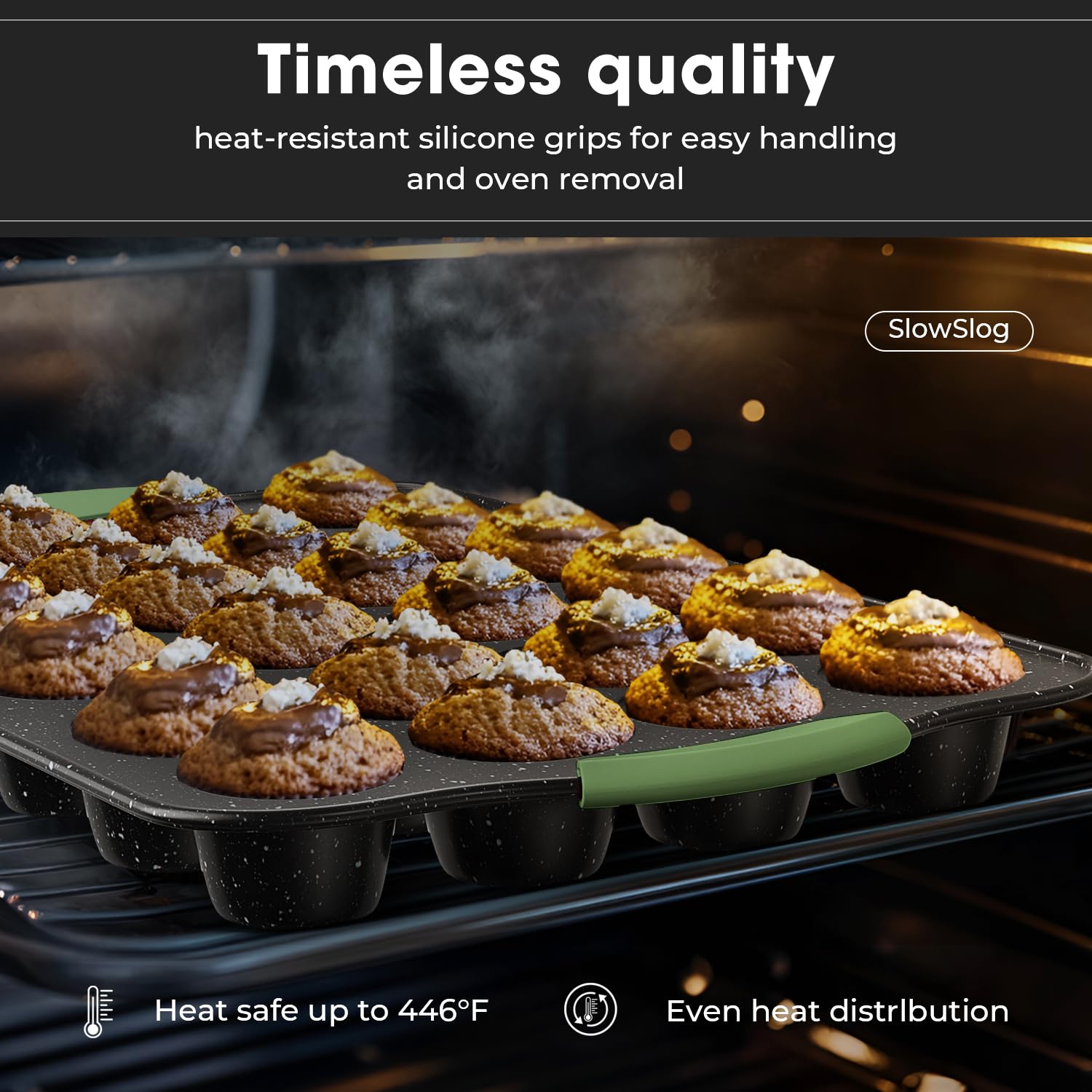 Slow Slog stacked bakeware stored in cabinet saving space and keeping pans organized