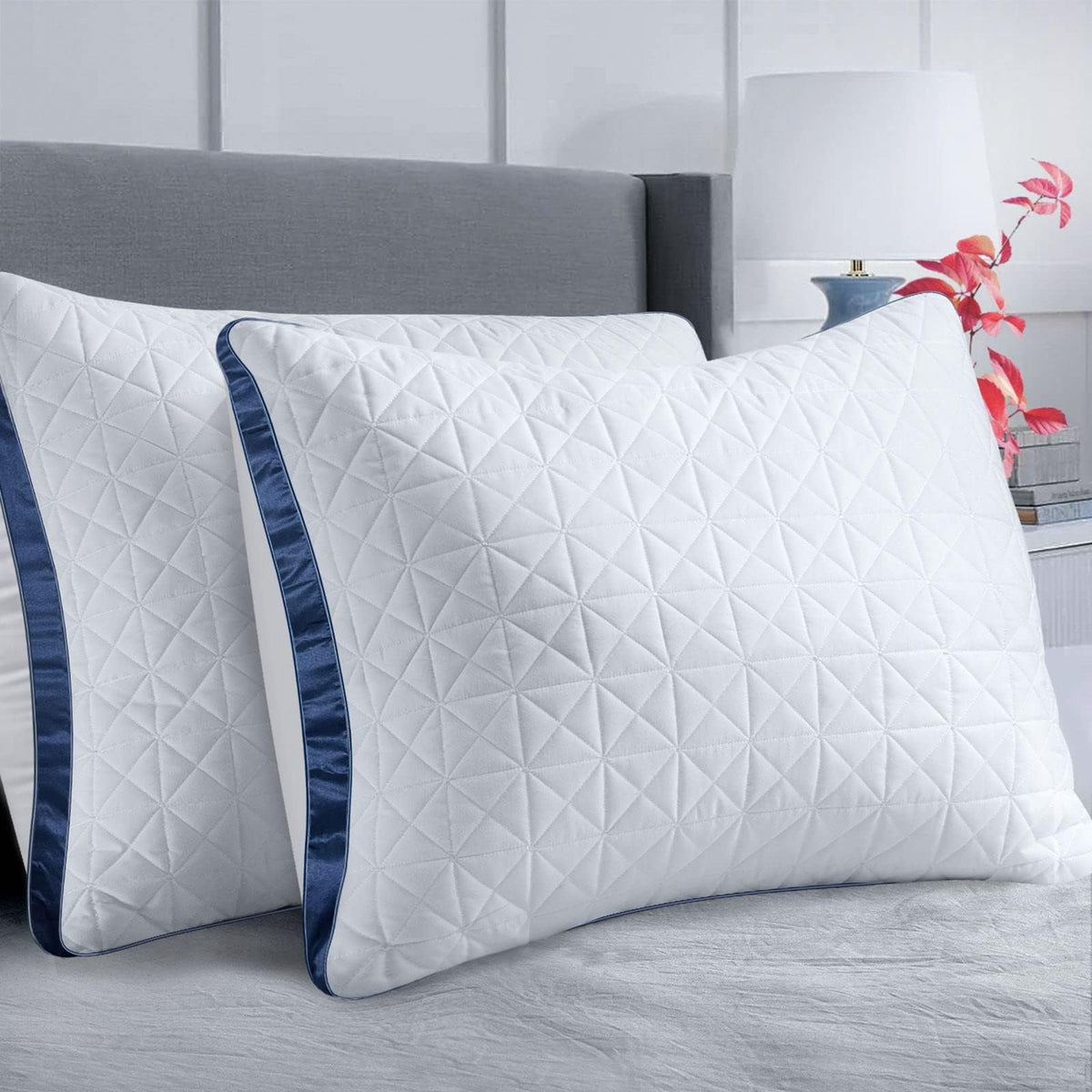 Slybear front view of queen pillow pair showing hotel-style finish and comfort