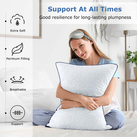Slybear pillows styled on made bed to illustrate comfortable hotel-quality sleep setting