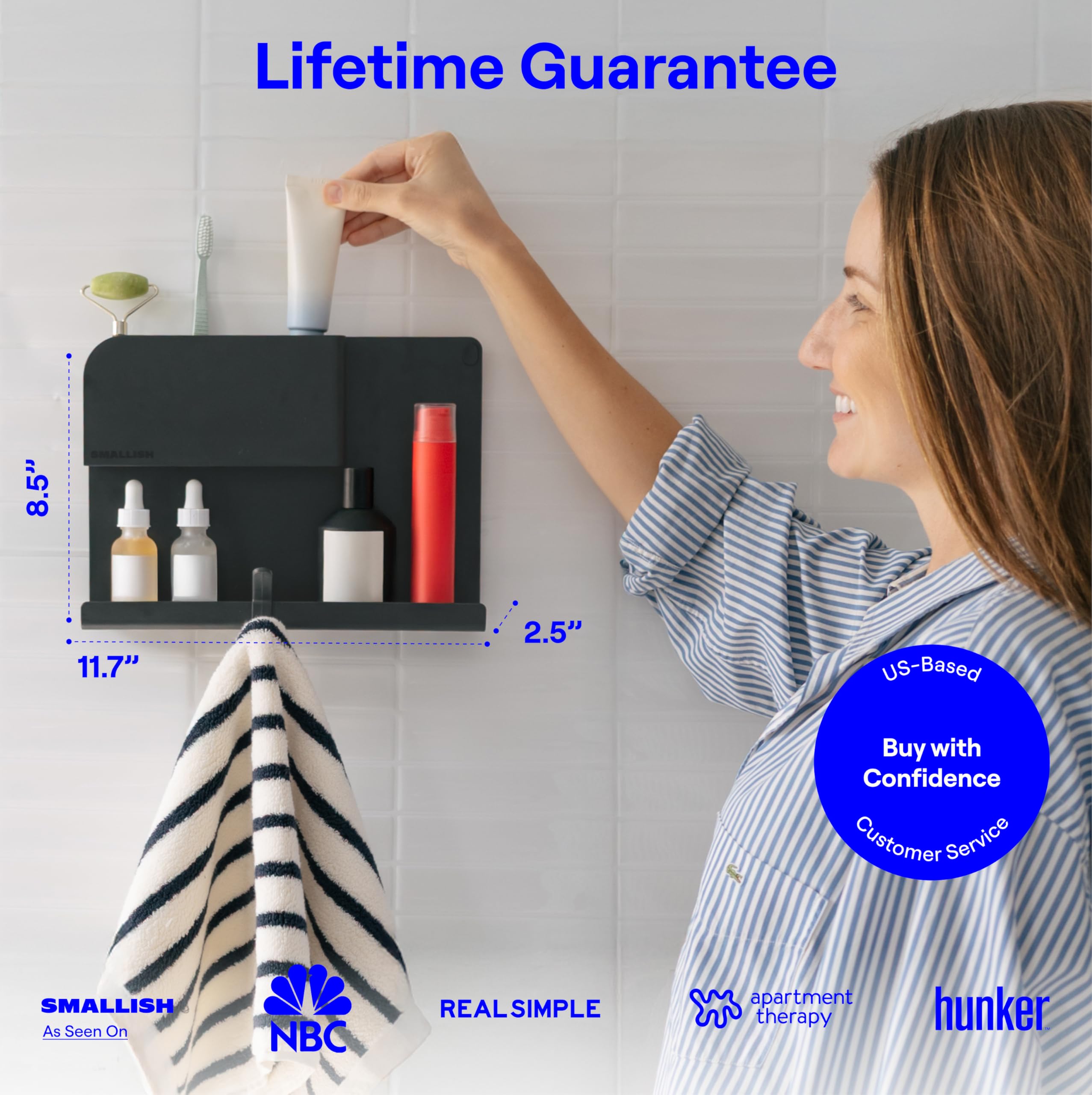 Smallish WallShelfie with cupholder and hook attachments showing modular organization benefits