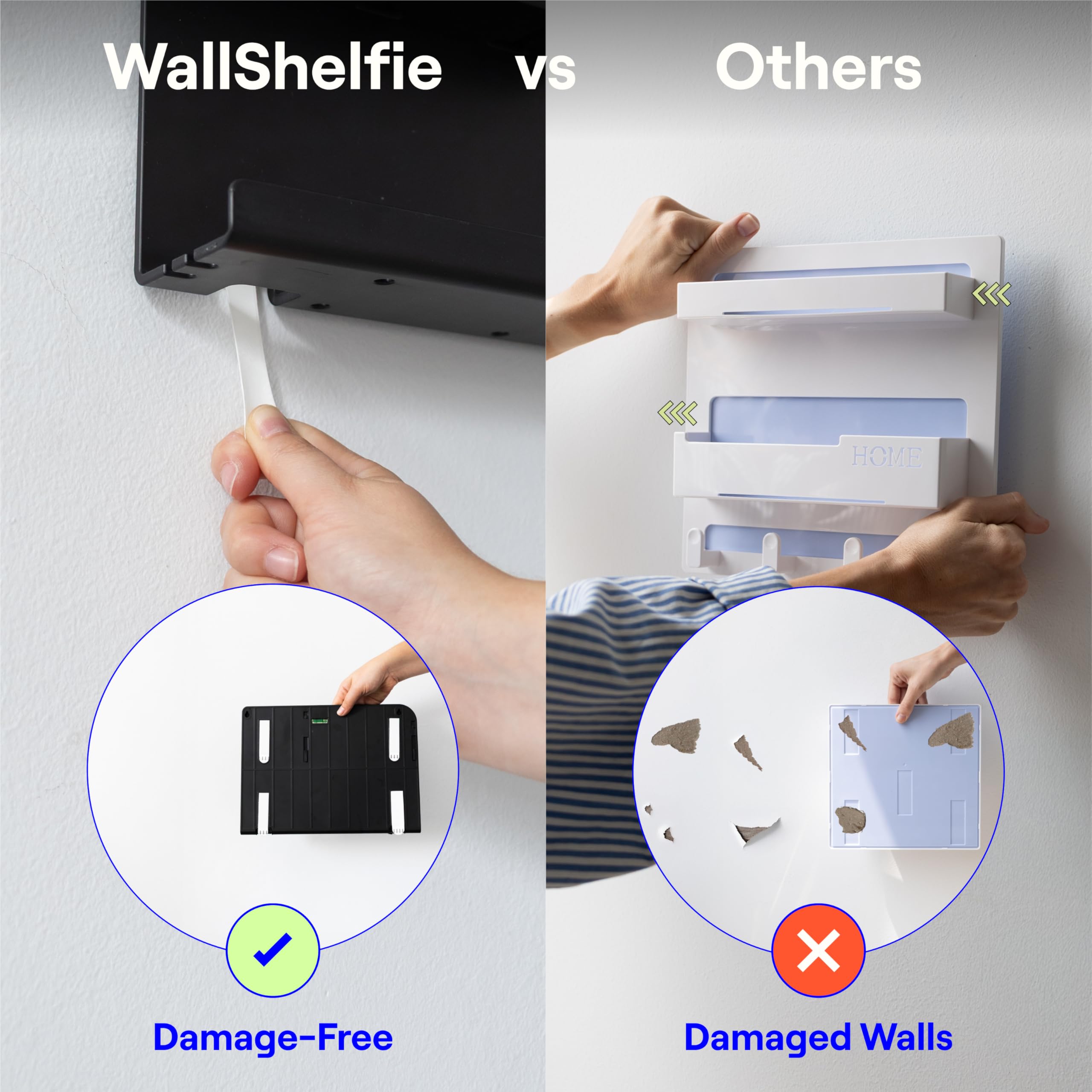 Smallish WallShelfie beside a smartphone for scale showing compact size and space-saving