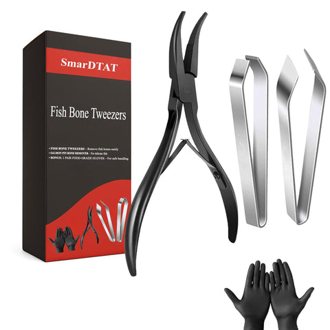 SmarDTAT front view of fish bone tweezers showing full kit and benefits