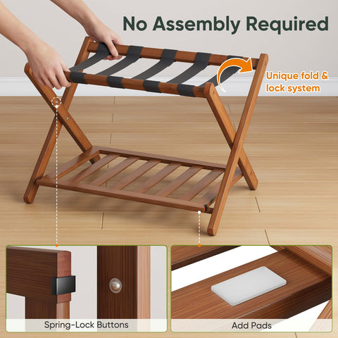 Smart FENDEE folded flat luggage rack demonstrating compact under-bed storage