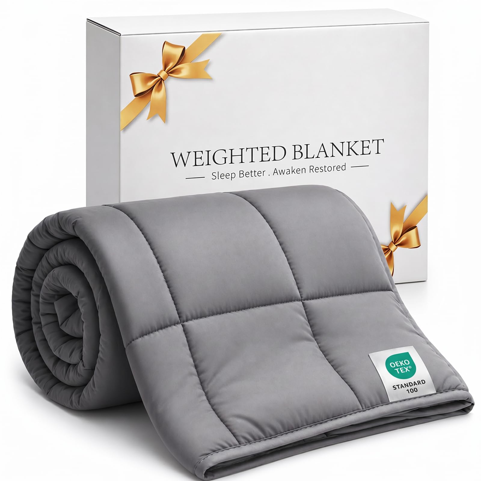 Smart Queen weighted blanket front view showing grey fabric and neat edges for cozy comfort